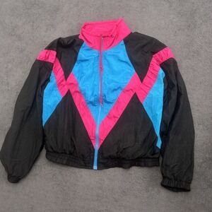 vintage action sports women's track jacket full zip size medium lined black/pink